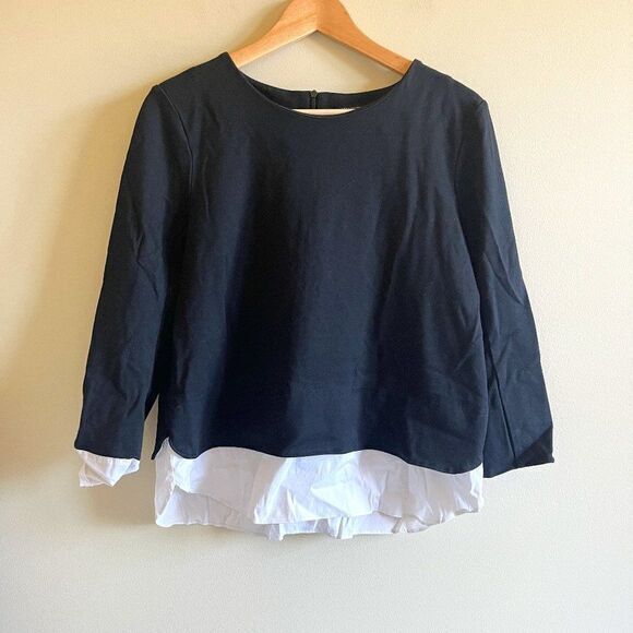 Ann Taylor Black White Layered Mixed Media Top Womens Size M - Picture 1 of 5